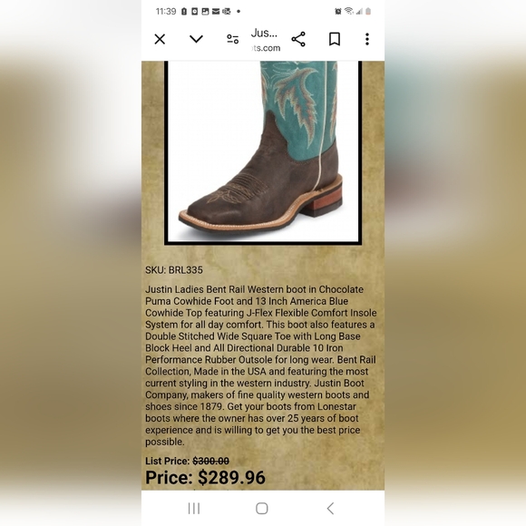 Justin bent rail style 335 size 11b womans /9d mens - Picture 10 of 11